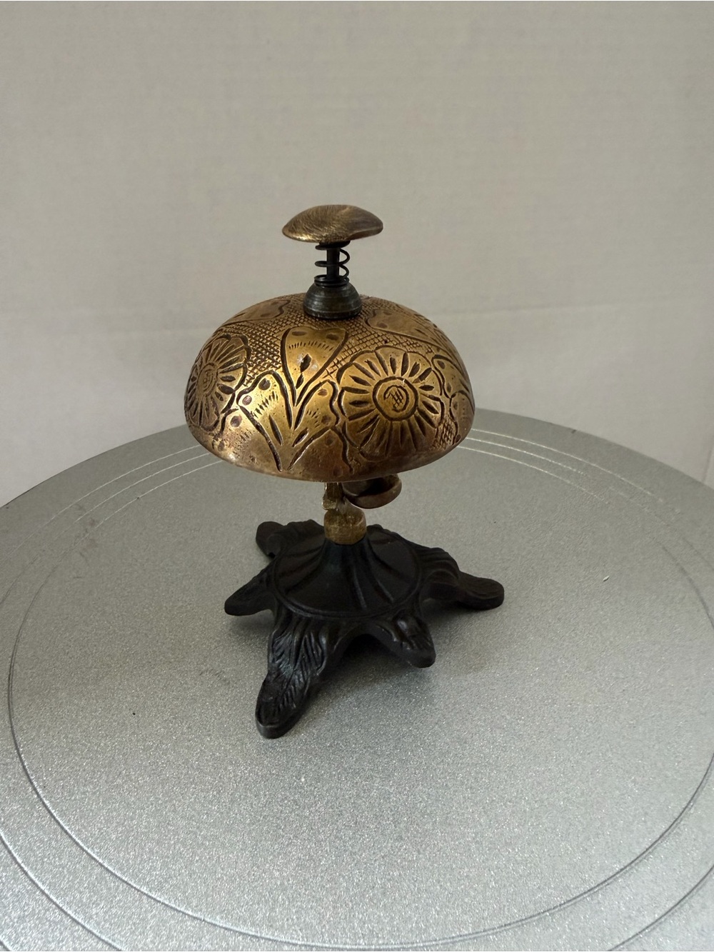 Antique style brass bell with floral engraving Hotel front desk metal stand